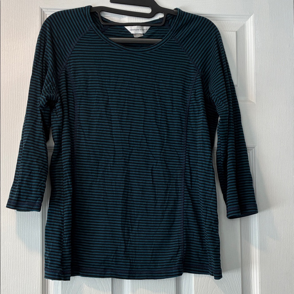 Christopher & Banks Navy Striped 3/4 Sleeve Tee